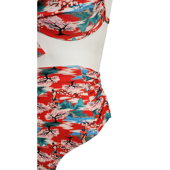 DISNEY Mulan Cherry Blossom 2pc High Waist Bottoms & Bikini Underwire Top Large - Picture 5 of 9